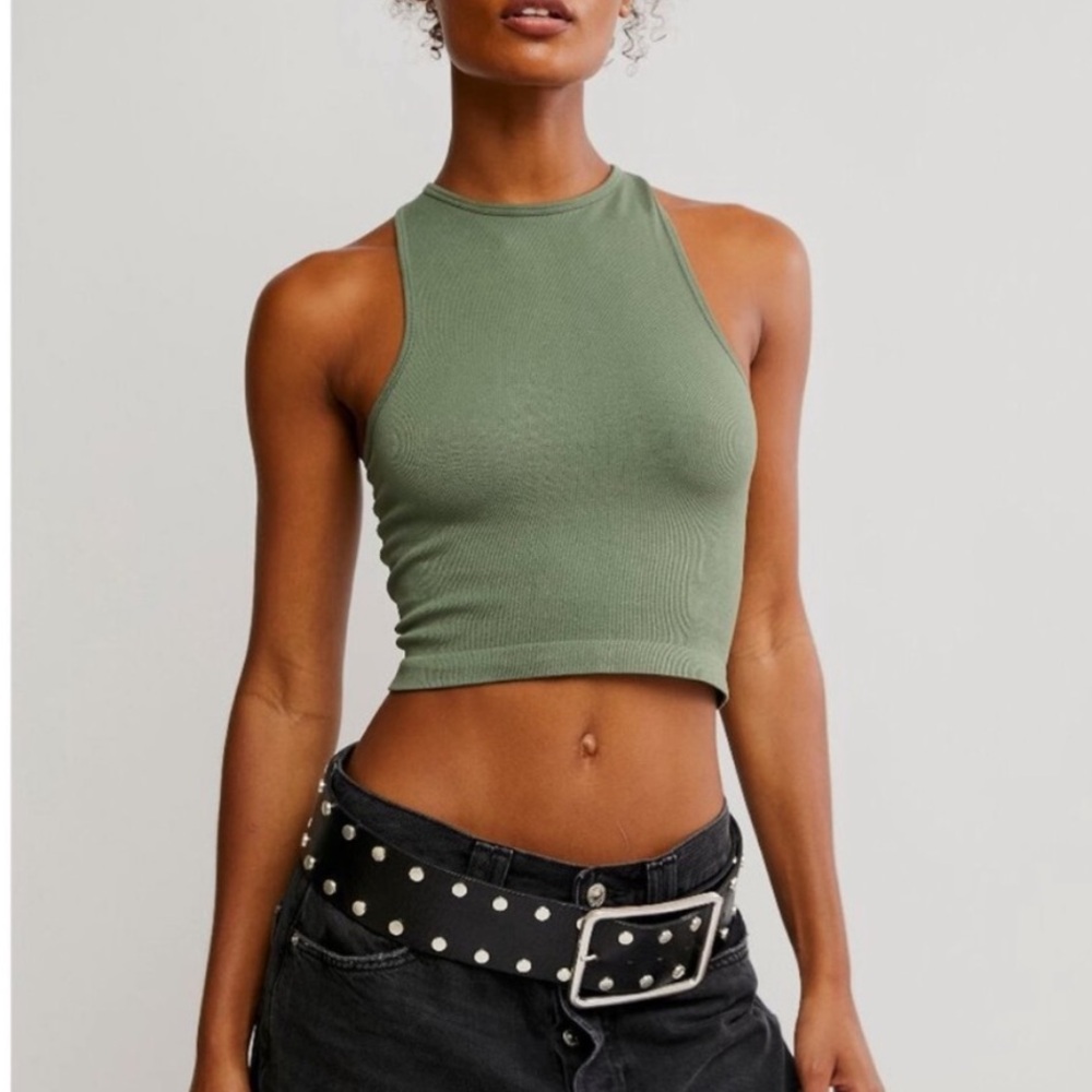 FREE PEOPLE Hayley Racerback Brami Olive Green Sleeveless Ribbed Crop Top M/L